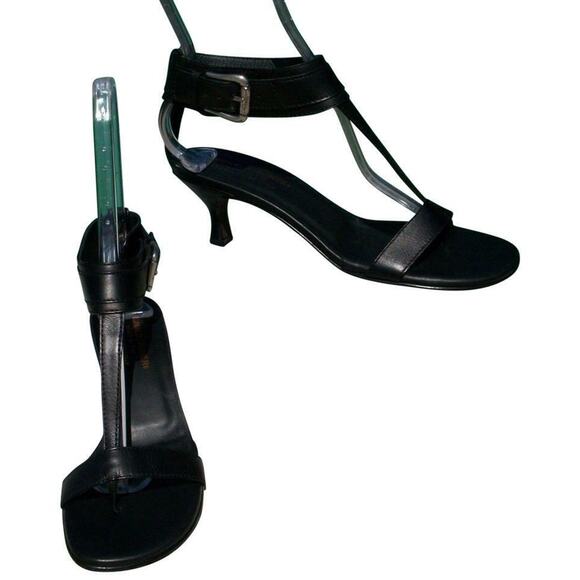 Donald Pliner Black Shine Leather Shoe Sandal Wide Ankle Strap Thong NWT $325 - Picture 2 of 3